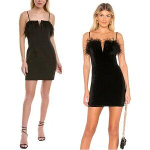 New! Aidan Mattox Black Mini Dress Bodycon Slip Feather Size 4 26741